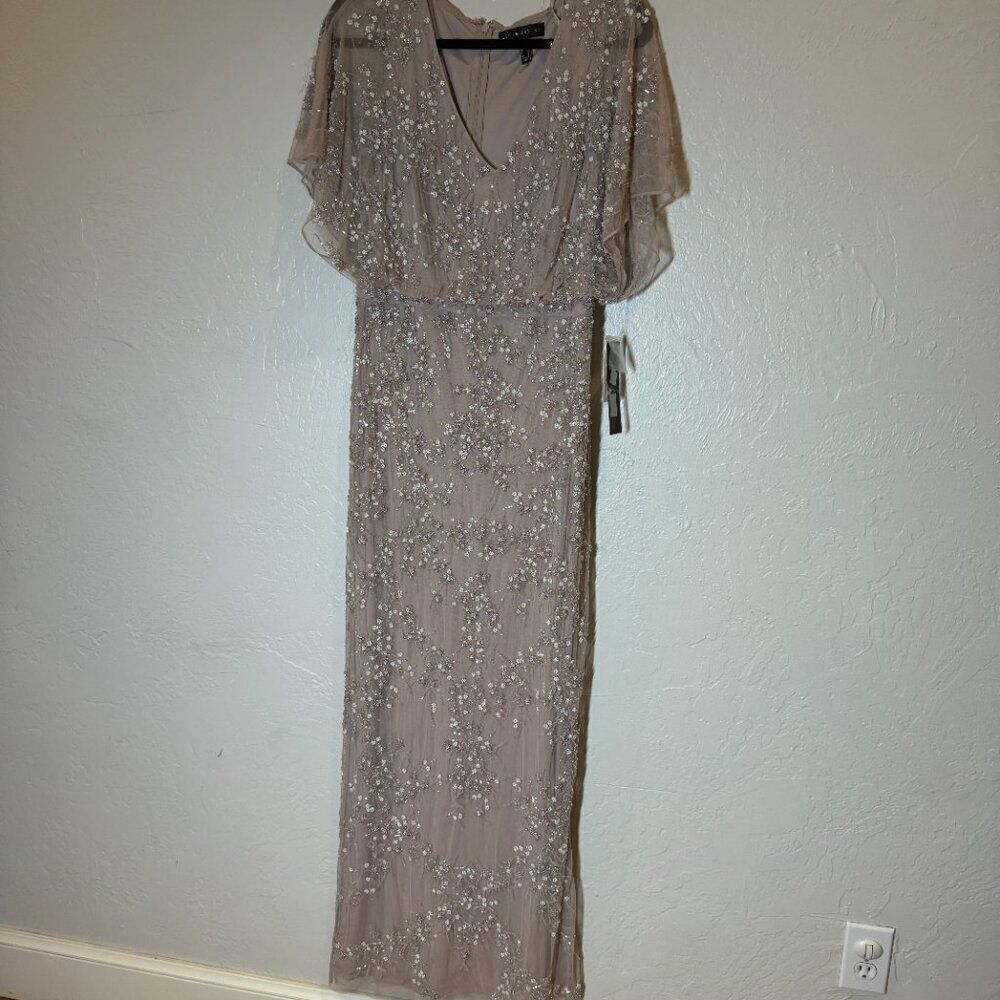 Aidan Mattox V-Neck Thigh High Side Slit Blouson Beaded Sheath Dress Size 10 NWT - Picture 15 of 15